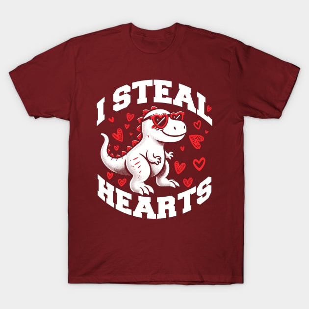 I Steal Hearts Valentines Day Dinosaur T-Rex T-Shirt by DigitalNerd